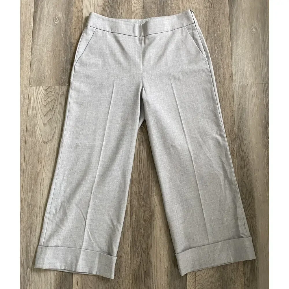 Amina Rubinacci Gray Wool Crop Cuff Trousers Size 44 IT/8 US Quiet Luxury Italy - Picture 1 of 6